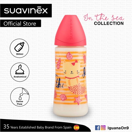 Suavinex In The Sea Collection BPA Free 360ml Wide Neck Baby Feeding Bottle with Anatomical Teat (Pi