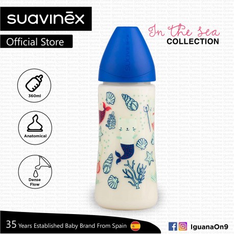 Suavinex In The Sea Collection BPA Free 360ml Wide Neck Baby Feeding Bottle with Anatomical Teat (Bl