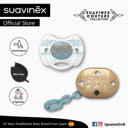 Suavinex Couture Collection BPA Free Premium Physiological Soother Pacifier + Clip (Light Blue)