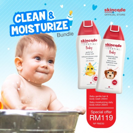 [Bundle Promotion] Skincode Baby Gentle Hair & Body Wash 200ml & Baby Moisturizing Daily Body Lotion 200ml