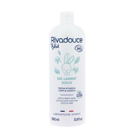 Rivadouce Bebe Cosmos Bios Organic Gel Doux Lavant (Gentle Cleansing Gel) - 1000ml (+ Free Rivadouce Bebe Travel Pack)