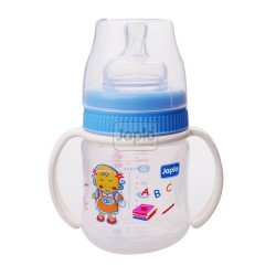 Japlo Deluxe 130Ml Feeding Bottle Blue (With Handle)- With 1 Silicone Nipple