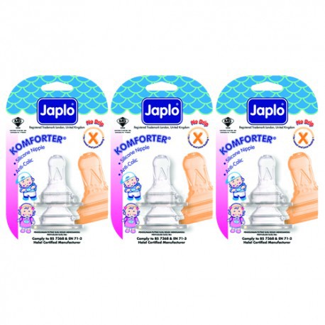 Japlo Komforter Anti Colic Teat X-Cut - 3 pcs x 3 Blister Cards (3 Blister Cards in 1)