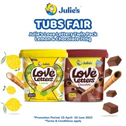 Julie's Tubs Fair Love Letters Lemon 705g & Chocolate 705g Twin Pack