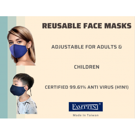 Famttini Reusable Face Mask (Self-Sanitizing, Anti-Virus & Antibacterial) - Black