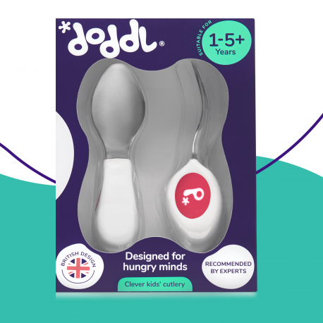 Doddl Children's Spoon and Fork for Toddler Mealtime and Self Feeding (Magenta)
