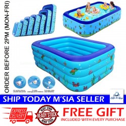 [Little B House] 3 Rings Inflatable Rectangular/Circle Swimming Pool Outdoor Kids Pool Kolam Renang - SwimmingPool