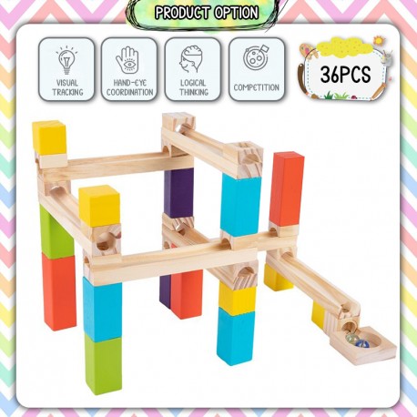 [Little B House] DIY Marble Ball Wooden Colorful Montessori Toys Marble Run Building Blocks Toys Blok Kayu - BT116