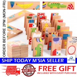 [Little B House] Wooden 28pcs Animal Solitaire Cognitive Wooden Domino Building Blocks Toy Set Blok Domino-BT123