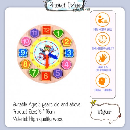 [Little B House] Montessori Wooden Beaded Geometry Digital Clock Puzzles Matching Clock Toy 穿线时钟启蒙玩具 Mainan Jam-BT124