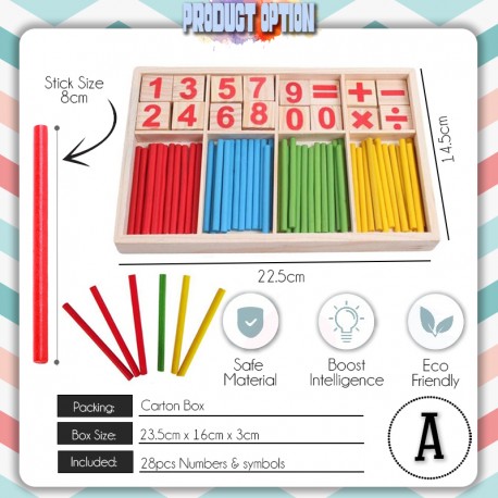 Little B House Wooden Mathematical Intelligence Stick Number Cards & Counting Rods Mainan Matematik - BKM33