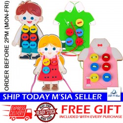 Little B House Wooden Sew-on Buttons Lacing Board String Clasp Threading Button Up Game Mainan Montessori - BT29