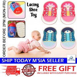Little B House Lacing Shoe Tie a Shoe Wooden Toy Montessori Early Education Mainan Tali Kasut - BT30