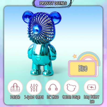 [Little B House] Portable Colorful Cartoon Small Fan Usb Charging Mini Bearbrick Fan Kipas Beruang - TV11