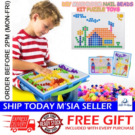 Little B House 295Pcs DIY Mushroom Nail Beads Kit Educational Composite Puzzles Toys Mainan Papan - BT313