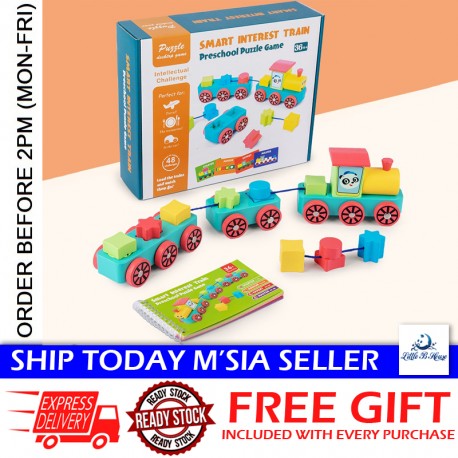 Little B House Wooden Train Shape Cognition Vehicle Montessori Toys Kids Puzzle Mainan Kereta Api - BT322
