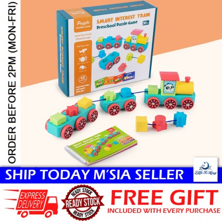 Little B House Wooden Train Shape Cognition Vehicle Montessori Toys Kids Puzzle 智趣小火车 Mainan Kereta Api - BT322