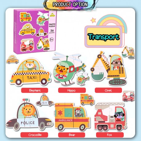 Little B House Large Wooden Puzzle Jigsaw Fruits Transport Animals Educational Toys Puzzle Besar - BT200