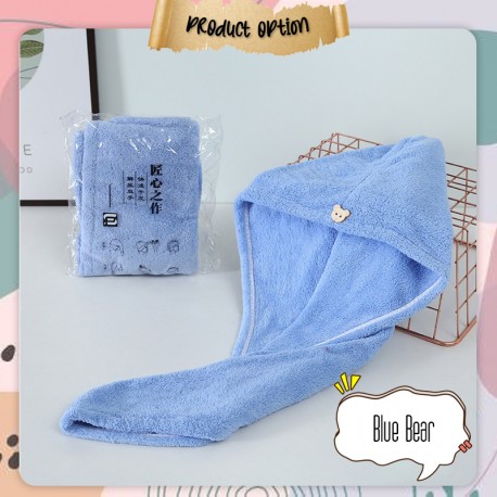 Little B House Hair Towel with Button Absorbent Fast Drying Hair Wraps for Women & Kid Tuala Rambut - TV07
