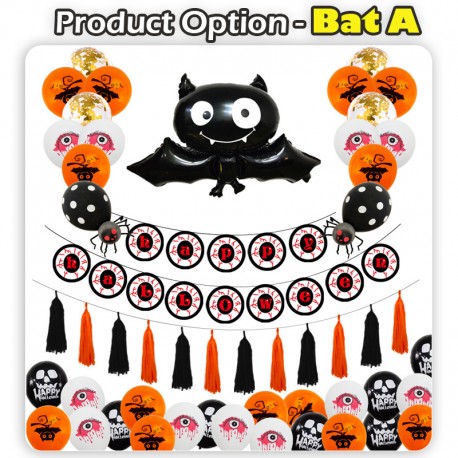 Little B House Halloween Balloons Set Bat Balloons Paper Banner Swirl Hanging Props Belon Parti- HW02