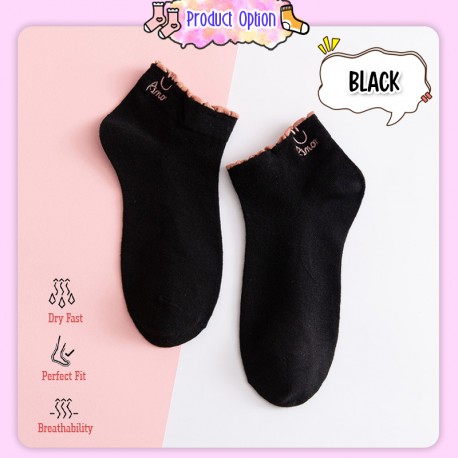 Little B House Korean Curling Smiley Socks Women Soft Breathable Ankle Socks Stokin Perempuan - SK10