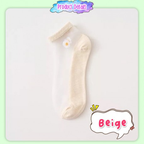 Little B House Korean Socks Daisy Flower Ankle Socks Ultra-thin Transparent Fiber Silk Socks Stokin Daisy - SK11