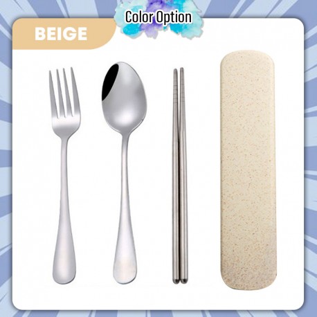 Little B House Portable Dinnerware Stainless Steel Reusable 4pcs Cutlery Set with Case Sudu Garpu Penyepit - KW40
