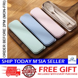 Little B House Wheat Cutlery 3PCS Portable Tableware Reusable Wheat Cutlery Set Box Sudu Garpu Penyepit - KW46