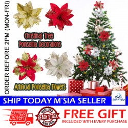 Little B House Glitter Artificial Poinsettia Flowers Christmas Tree Decorations Hiasan Krismas - XM07