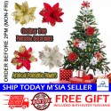 Little B House Glitter Artificial Poinsettia Flowers Christmas Tree Decorations Hiasan Krismas - XM07