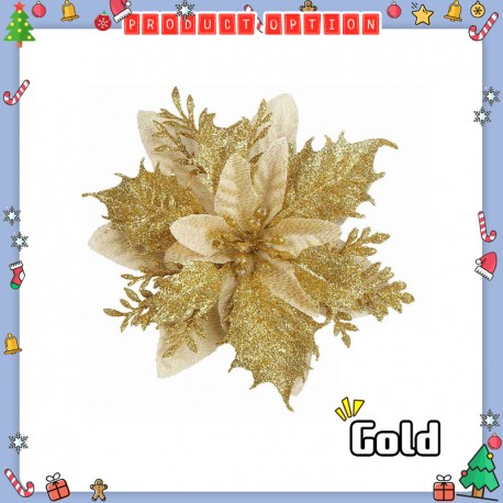 Little B House Glitter Artificial Poinsettia Flowers Christmas Tree Decorations Hiasan Krismas - XM07