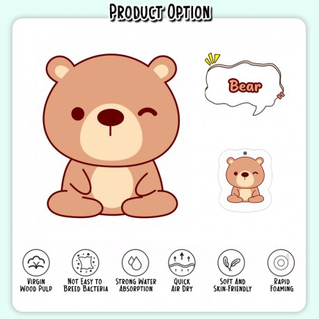 Little B House Cartoon Compressed Dishwashing Wood Pulp Cotton Kitchen Scrub Sponge Span Basuh Pinggan - KW45