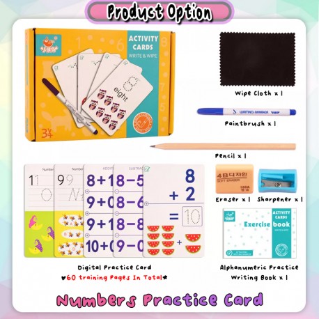 Little B House Learning Alphabet & Number Activity Cards Write & Wipe Card 字母数字描写卡 Mainan Tulis - BT171