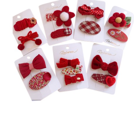 Little B House Chinese New Year Hairpin Red Hair Clip Set Girl Fashion Hair  Accessories 蝴蝶结红色发夹 Klip Rambut - H75 | Hair Accessories