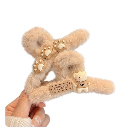 Little B House Fluffy Heart Hair Claw Clip Plush Hairpin Hair Claw Hair Accessories Klip Rambut - H74
