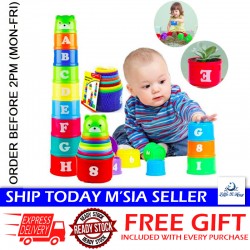 Little B House 9Pcs Rainbow Colorful Kid Alphanumeric Stacking Cup Educational Baby Toys Mainan Bayi - BT303