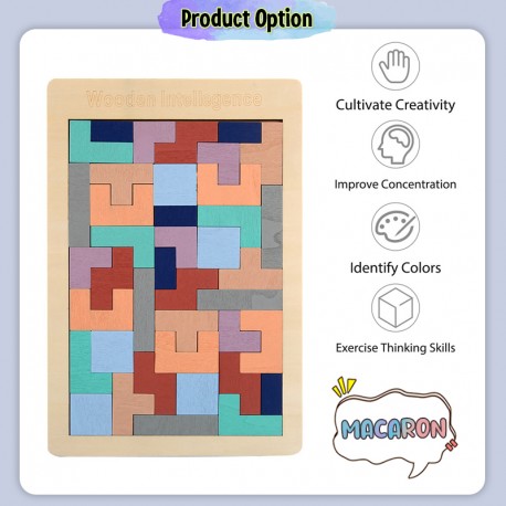 Little B House Wooden Tangram Tetris Jigsaw Building Blocks Toys Montessori Mainan Tetris - BT130