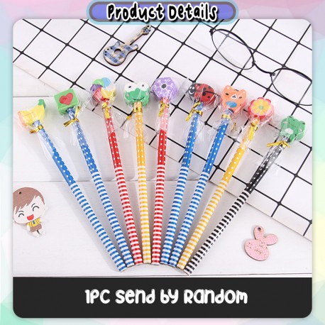 [Little B House]Creative Cartoon Eraser Pencils Students Drawing HB Pencil Party Gift Stationery 橡皮卡通铅笔文具 Pensil HB - ST07