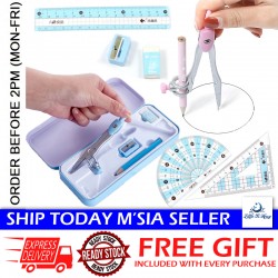 [Little B House] 8pcs Compass School Maths Geometry Protractor Triangle Ruler Stationery 金属圆规套装 Set Jangka Lukis -ST10