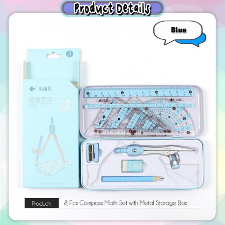 [Little B House] 8pcs Compass School Maths Geometry Protractor Triangle Ruler Stationery 金属圆规套装 Set Jangka Lukis -ST10