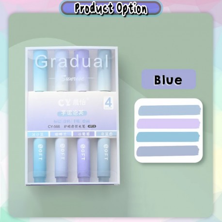 [Little B House] 4pcs Eye Protect Gradual Highlighter Pastel Marker Pen Writing Drawing Key Points Stationery -ST22