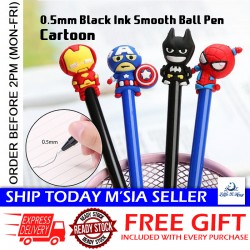 [Little B House] Superhero Pen 0.5mm Black Gel Ink Smooth Ball Pen School Student Pens Stationery Pen Hitam -ST31