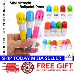 [Little B House] Retractable Ball Pen Capsule Pen Pill Cute Vitamin Pen Emoji Ballpen Doorgift Pen Ubat -ST42