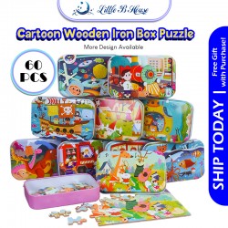 [Little B House] 60Pcs Wooden Cartoon Puzzles For Kids With Box Educational Gift For Kids 儿童拼图 Puzzle Kayu -BT435