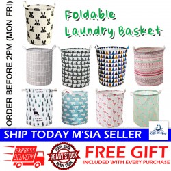 [Little B House] Large Laundry Basket Bag Foldable Round Storage Bin Clothes 洗衣篮脏衣篮 Bakul Baju Kotor Bakul Dobi -SO57