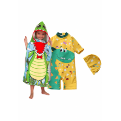 Little Two Kids Swimwear Dinasour Design + Crocodile Hood Towel ( 1y-6y )