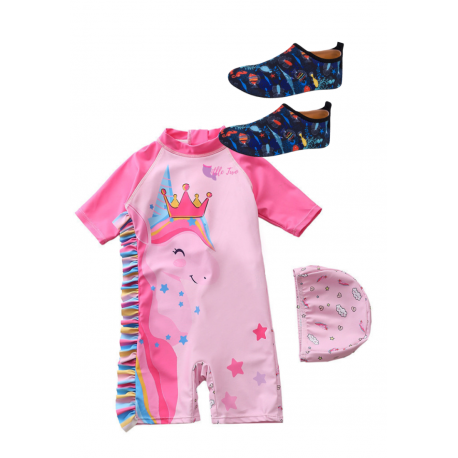 Little Two Kids Swimwear Unicorn Design + Non Slip Shoes (1y-6y)