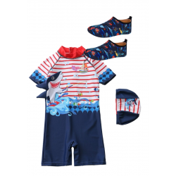 Little Two Kids Swimwear Shark Design + Non Slip Shoes (1y-6y)