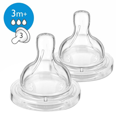 Philips Avent Classic + Silicone Teats 3M+ 3H (Pack of 2)