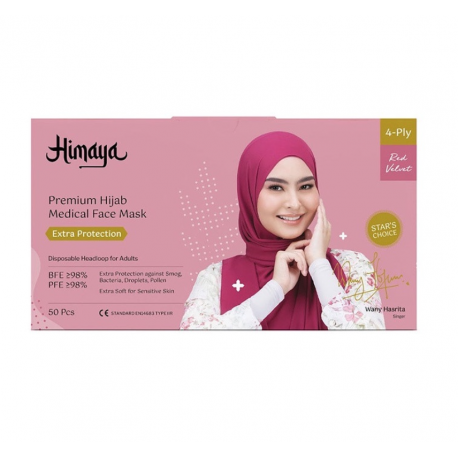 Himaya Premium Hijab Extra Soft Medical Face Mask 4ply (50pcs) - Suitable for Sensitive Skin - Red Velvet